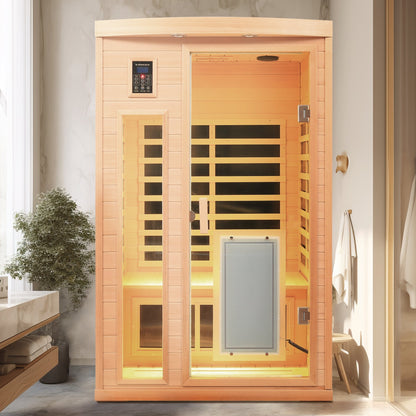 Low EMF Hemlock Wood Two Person Infrared Sauna Room with Touch Control and Glass Door