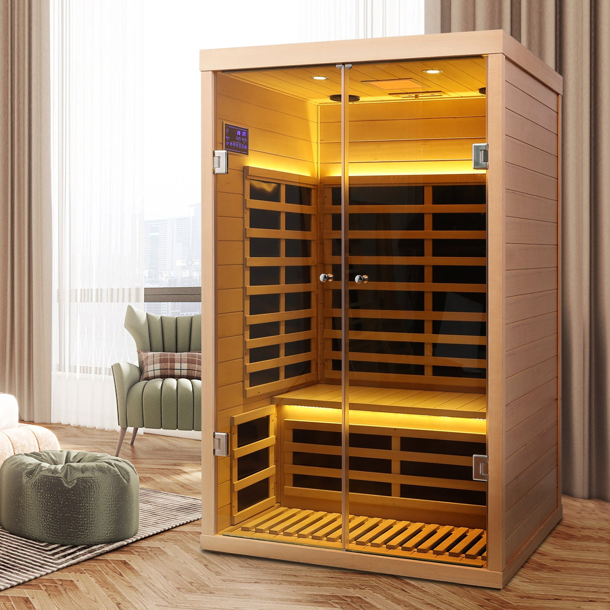 Hemlock Infrared Double Sauna Room with Glass Doors - 2 Person Indoor Luxury