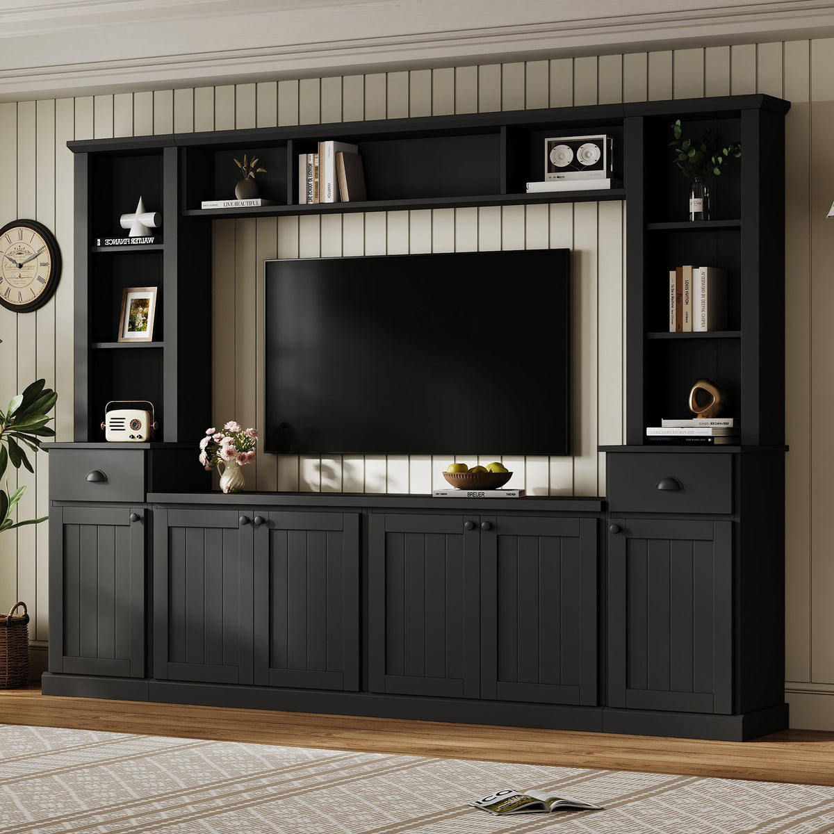 Minimalist Entertainment Wall Unit Set with Bridge
