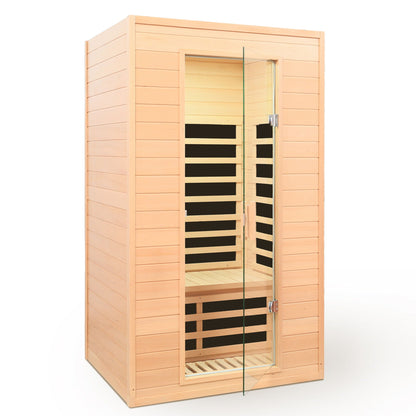 Hemlock Far Infrared Roof Embedded Indoor Sauna Room with LCD Controls - Light Brown