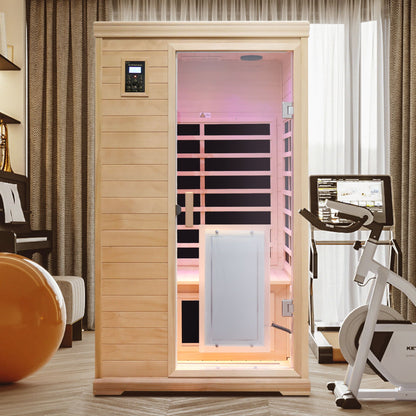 2 Person Far Infrared Hemlock Indoor Sauna Room with Bluetooth Audio - Natural