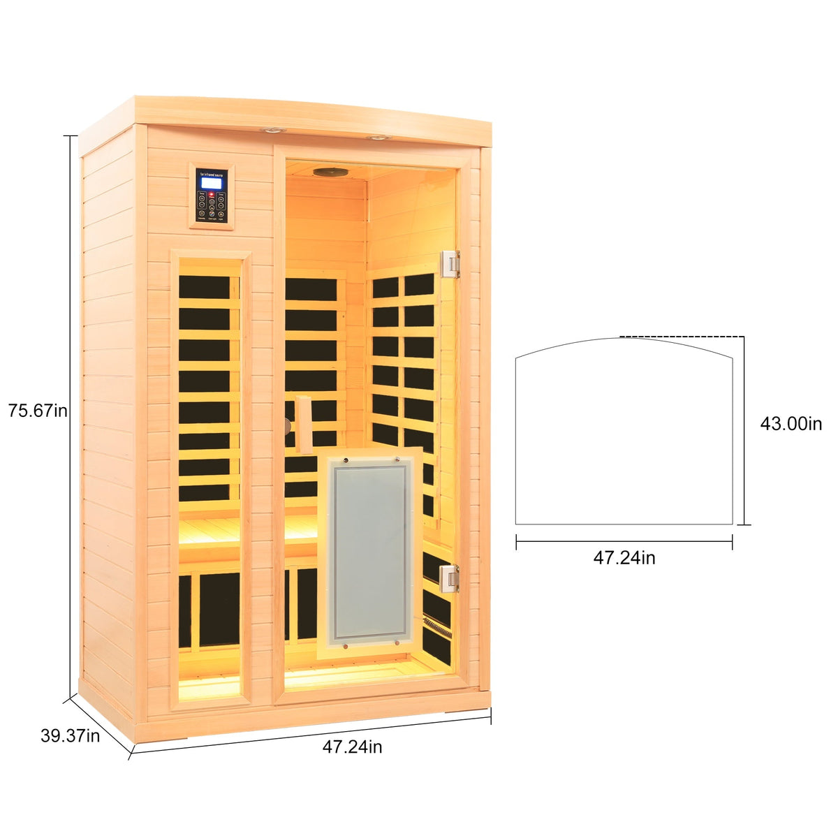 Low EMF Hemlock Wood Two Person Infrared Sauna Room with Touch Control and Glass Door