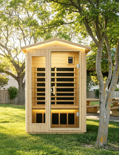 Far Infrared Sauna Room with Digital Controls - Wood and Glass