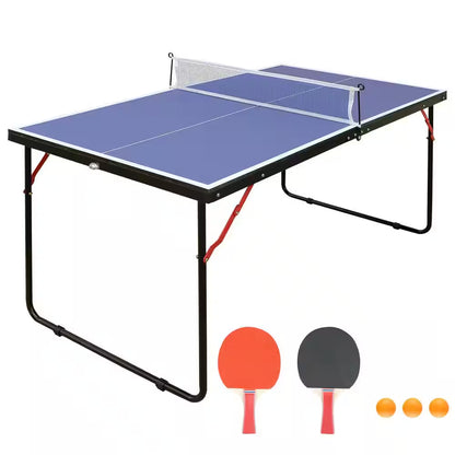 53.94 In. Table Tennis Table Midsize Foldable & Portable Ping Pong Table Set with Net and 2 Ping Pong Paddles in Blue