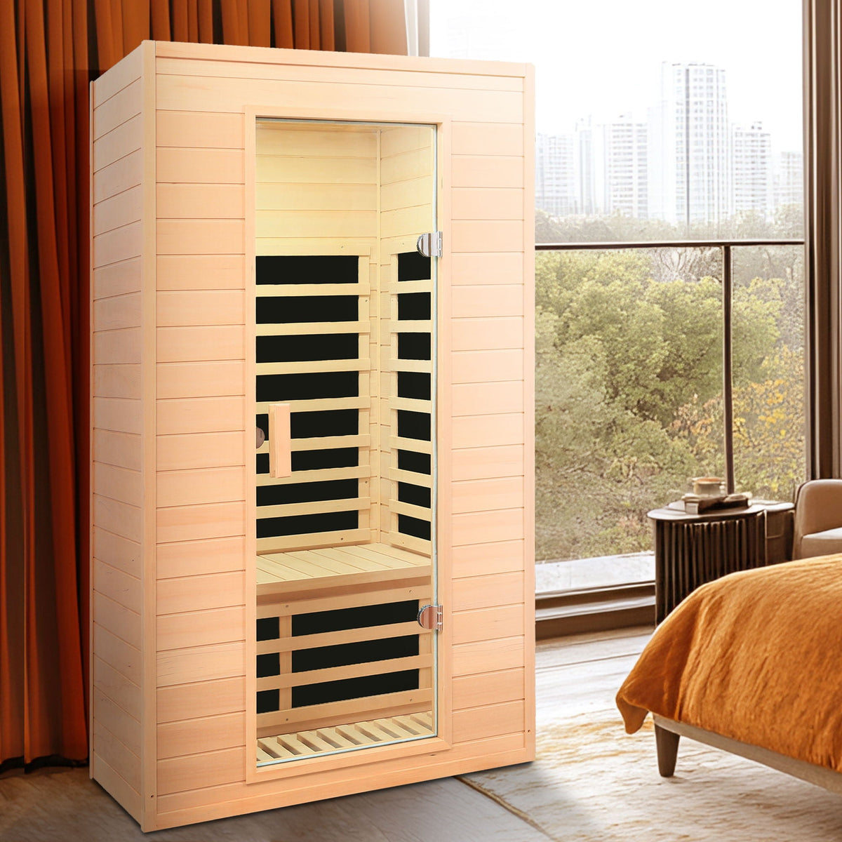 Hemlock Far Infrared Roof Embedded Indoor Sauna Room with LCD Controls - Light Brown