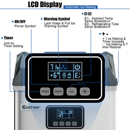 48lbs Stainless Ice Maker with LCD & Self-Cleaning