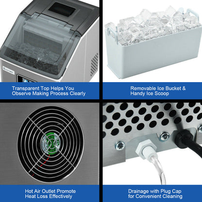 48lbs Stainless Ice Maker with LCD & Self-Cleaning