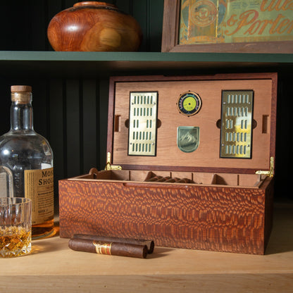 Lacewood Cigar Humidor - Spanish Cedar Lined - 80 Count - Personalized Brass Engraving