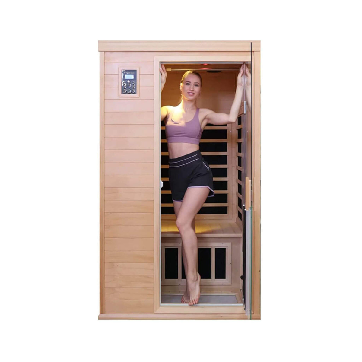 Ivara Luxury 2-Person Hemlock Wood FAR Infrared Sauna Room W/ Glass Door