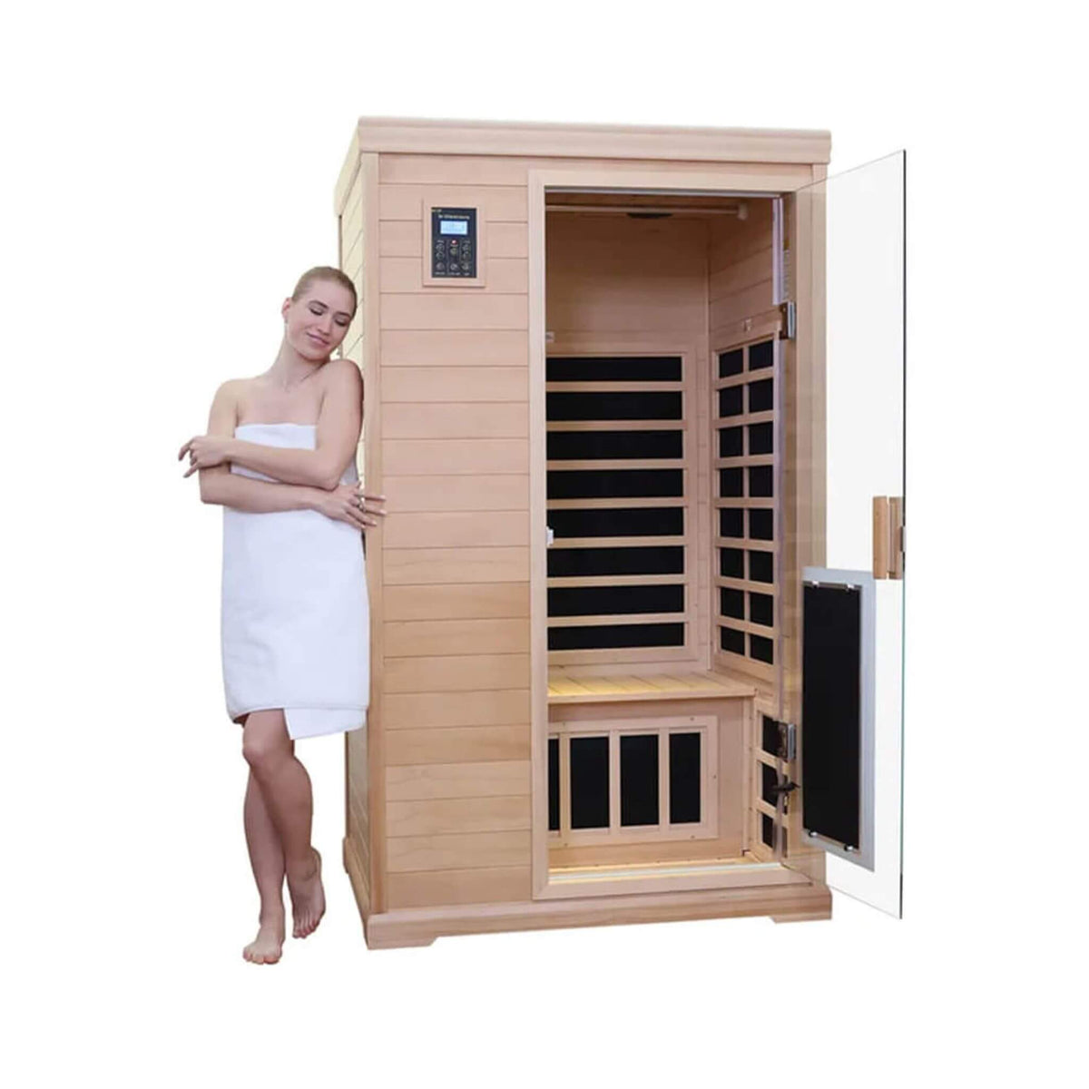 Ivara Luxury 2-Person Hemlock Wood FAR Infrared Sauna Room W/ Glass Door