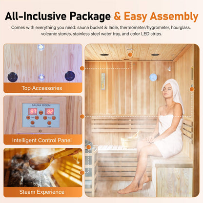 Solenne Outdoor 4-Person Traditional Cedar Steam Sauna With Sauna Heater