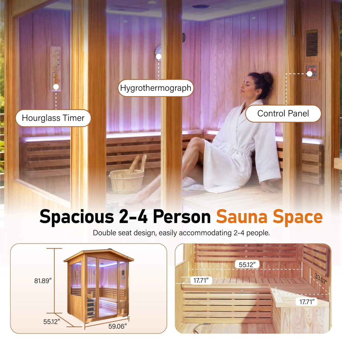 Solenne Outdoor 4-Person Traditional Cedar Steam Sauna With Sauna Heater