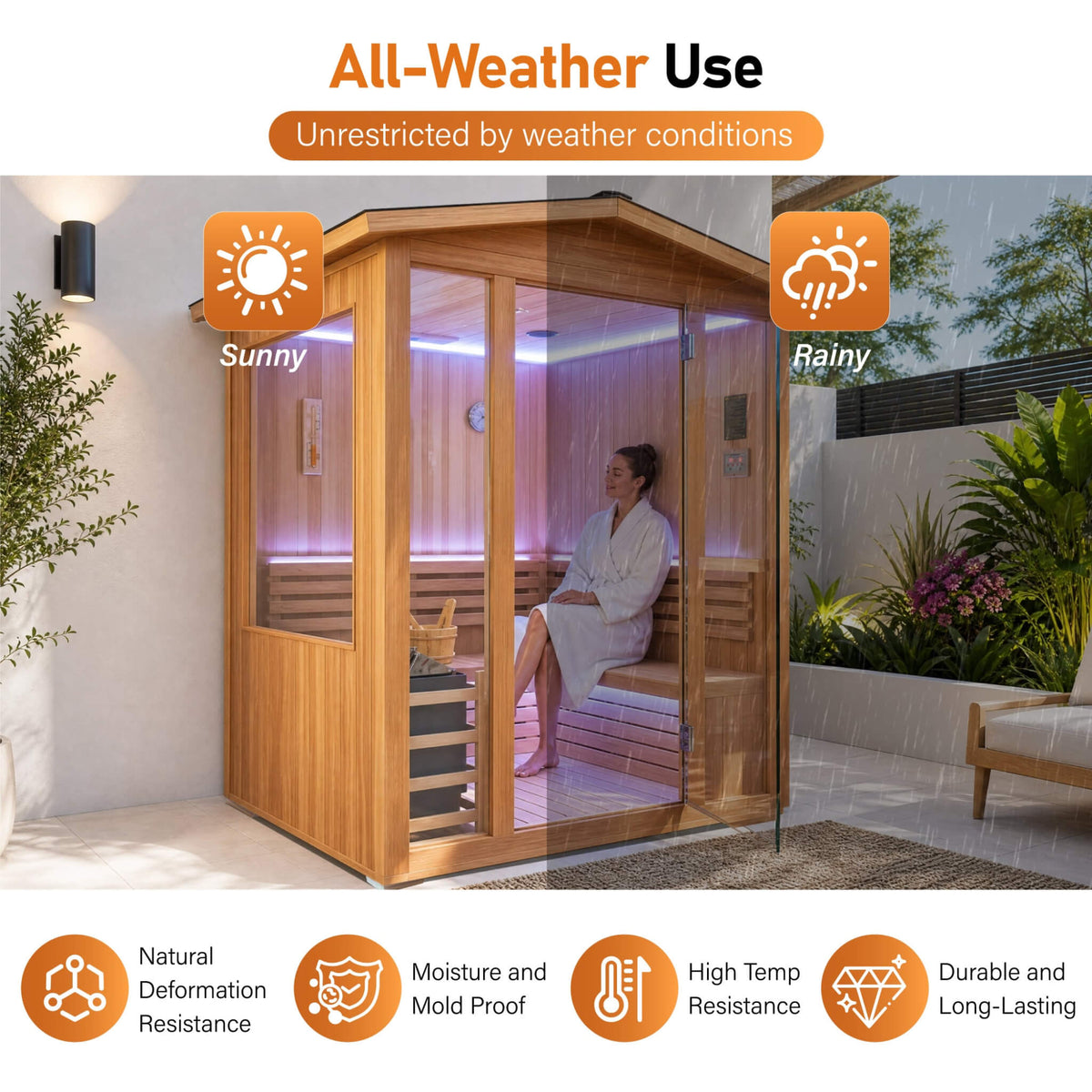 Solenne Outdoor 4-Person Traditional Cedar Steam Sauna With Sauna Heater