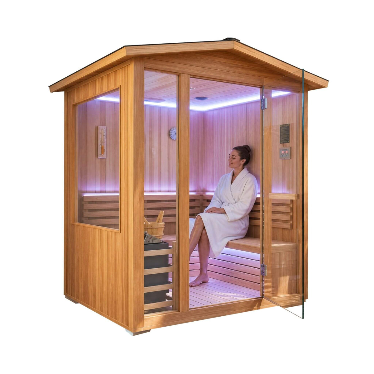 Solenne Outdoor 4-Person Traditional Cedar Steam Sauna With Sauna Heater