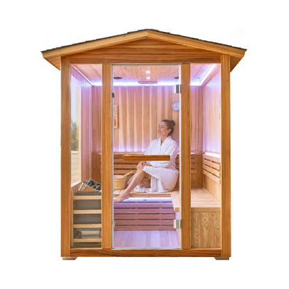 Solenne Outdoor 4-Person Traditional Cedar Steam Sauna With Sauna Heater