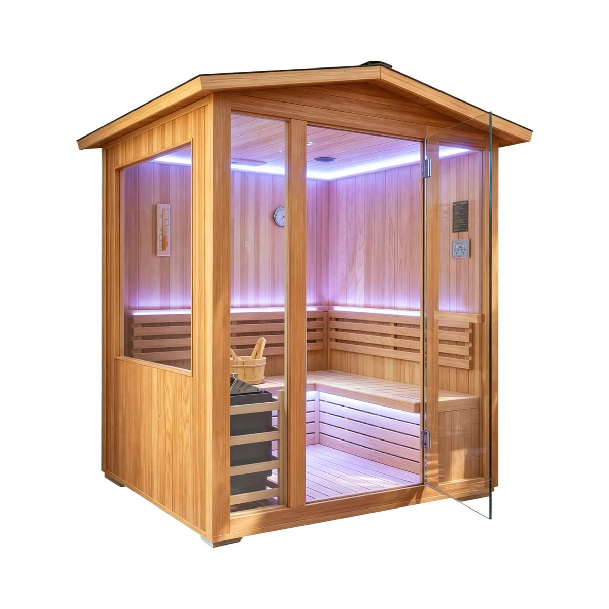 Solenne Outdoor 4-Person Traditional Cedar Steam Sauna With Sauna Heater