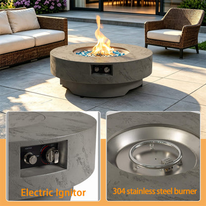 Premium 34-Inch Round Propane Fire Table 50K BTU With Glass Stones