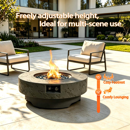 Premium 34-Inch Round Propane Fire Table 50K BTU With Glass Stones