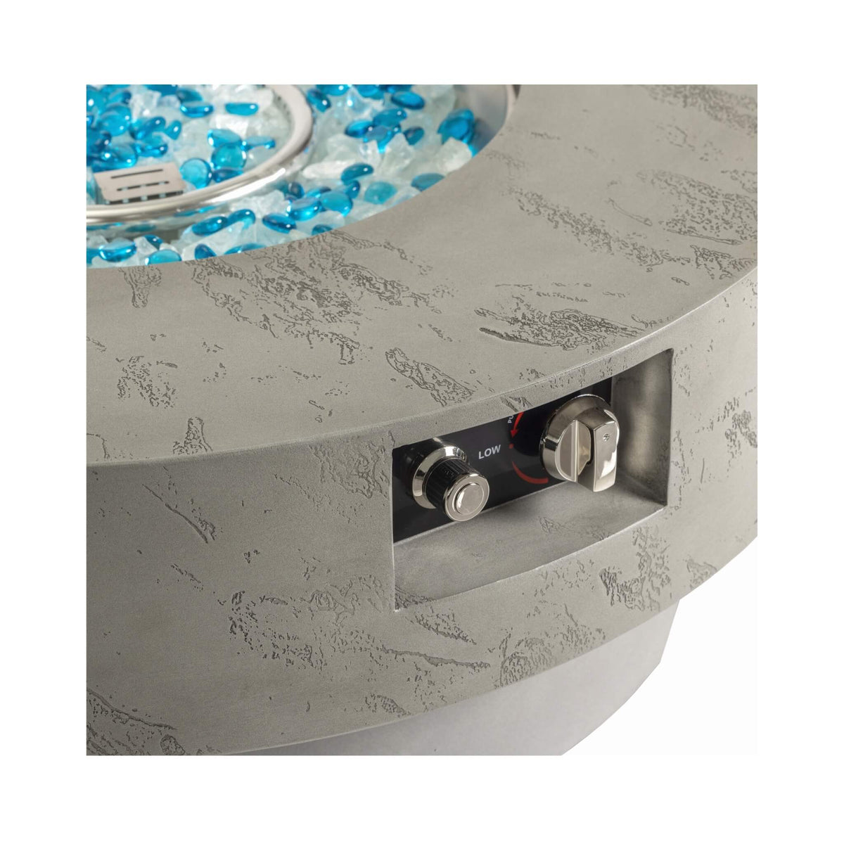 Premium 34-Inch Round Propane Fire Table 50K BTU With Glass Stones