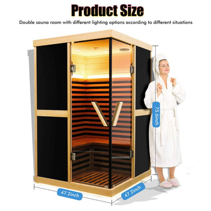 Helix Premium Large 2-Person V-Shaped FAR Infrared Sauna Room With Double Glass Doors