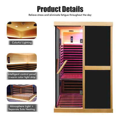 Helix Premium Large 2-Person V-Shaped FAR Infrared Sauna Room With Double Glass Doors