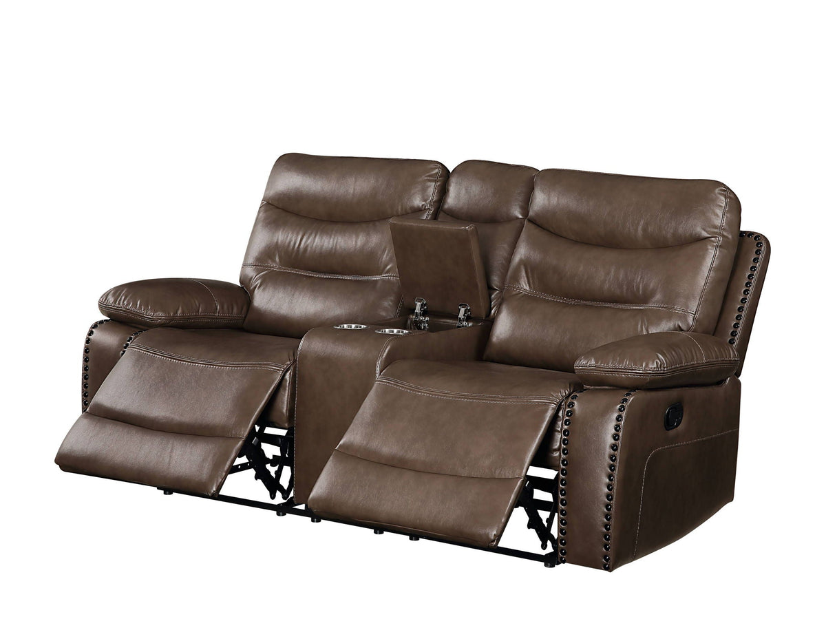 Aashi Leather Gel Match Recliner Loveseat with Manual Recline - Brown