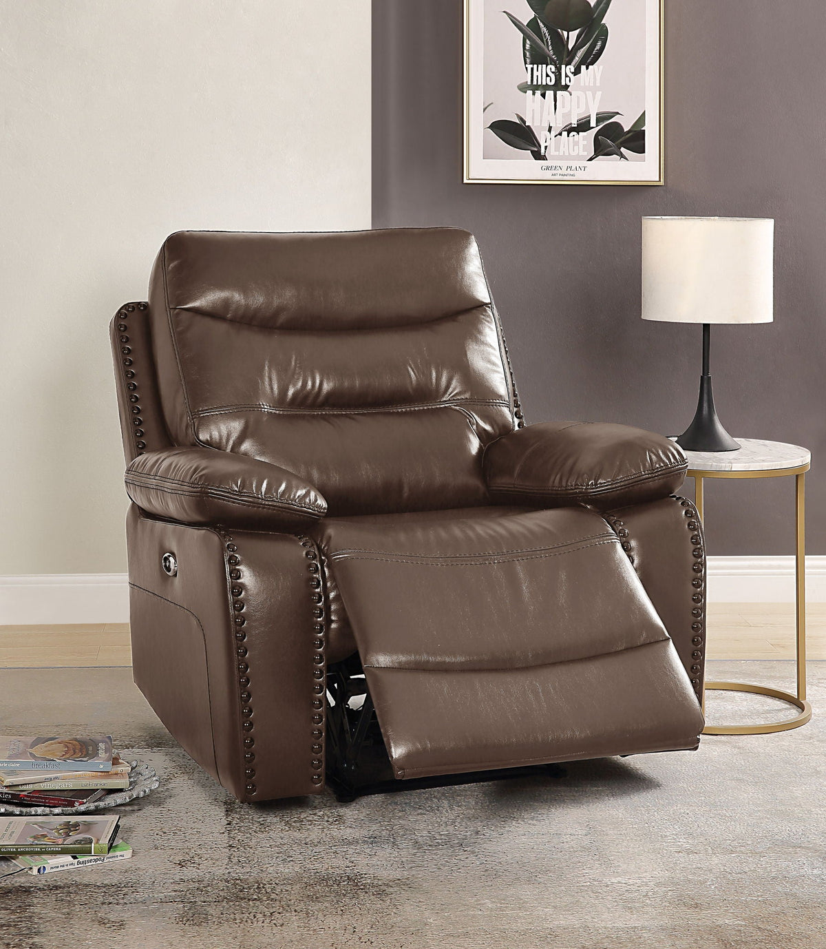 Leather Gel Match Recliner Chair with Power Reclining - Brown