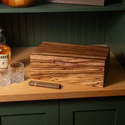 Zebrawood Cigar Humidor - Spanish Cedar Lined - 80 Count - Personalized Brass Engraving